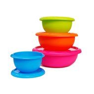 Honla Plastic Mixing Bowls with Lids,Pour Spout&amp;Curved Lip,1,2,3 and 5 Quart-Set of 4-Blue/Lime Green/Orange/Pink-for...