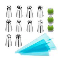 LOHOME Russian Piping Tips 16-pieces Set - 10 Spherical Pastry Nozzles [304 Stainless Steel] + 3 Reusable Couplers...
