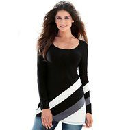 AIMTOPPY Womens Sexy Stripe Splice Long Sleeve Round Neck Pullover Blouse Tops Casual T Shirt (L, Black)