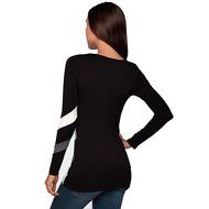 AIMTOPPY Womens Sexy Stripe Splice Long Sleeve Round Neck Pullover Blouse Tops Casual T Shirt (L, Black) N2