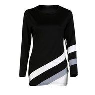 AIMTOPPY Womens Sexy Stripe Splice Long Sleeve Round Neck Pullover Blouse Tops Casual T Shirt (L, Black) N3