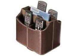 Media Storage Faux Leather Spinning Remote Control Organizer - Brown