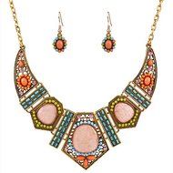 Polytree Women&#039;s Boho Colorful Hollow Statement Chain Choker Necklace Hook Earrings Set N2