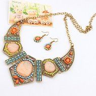Polytree Women&#039;s Boho Colorful Hollow Statement Chain Choker Necklace Hook Earrings Set N3