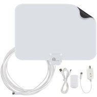 1byone 50 Miles Amplified HDTV Antenna with USB Power Supply and 20 Feet Coaxial Cable - White/Black