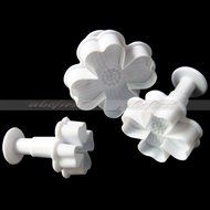 Generic 3Pcs/Set 4 Petals Heart Shape Flower Cutter Fondant Cake Sugarcraft Decorating Plunger Tools (White) N2