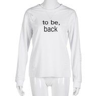 AIMTOPPY Women Letters Printed Round Neck Long Sleeve Cotton Shirt Casual Blouse (S, white)