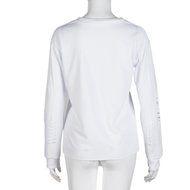AIMTOPPY Women Letters Printed Round Neck Long Sleeve Cotton Shirt Casual Blouse (S, white) N3