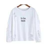 AIMTOPPY Women Letters Printed Round Neck Long Sleeve Cotton Shirt Casual Blouse (S, white) N4