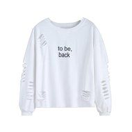 AIMTOPPY Women Letters Printed Round Neck Long Sleeve Cotton Shirt Casual Blouse (S, white) N5