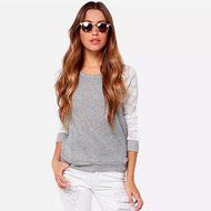 AIMTOPPY Women Backless Long Sleeve Embroidery Lace Crochet Shirt Top Blouse (M, Grey) N3