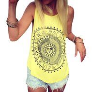 AIMTOPPY New Sexy Women Sun Printed Blouse Sleeveless Vest Tee Shirt Blouse Casual Tank Tops (XL, Black) N7
