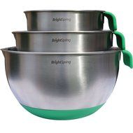 BrightSpring Mixing Bowls - 3-piece Stainless Steel Set - Rubber Bottom, Measurements, Handle &amp; Spout - Recipe... N10