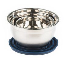 Fitzroy and Fox 3 Piece Stainless Steel Mixing Bowl Set with Lids, Non Slip Silicone Bottoms, and Volume Measurements... N9