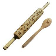 Cat Rolling Pin - Engraved Wood with Cat Design 10 inch Embossed Hardwood Cylinder N7