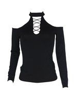AIMTOPPY Sexy Women Off Shoulder Black Slim Long Sleeve Casual Tops Blouse (L, Black) N2