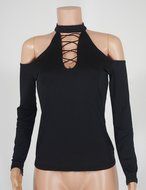 AIMTOPPY Sexy Women Off Shoulder Black Slim Long Sleeve Casual Tops Blouse (L, Black) N3