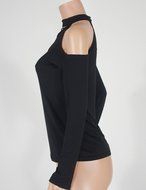 AIMTOPPY Sexy Women Off Shoulder Black Slim Long Sleeve Casual Tops Blouse (L, Black) N4