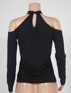 AIMTOPPY Sexy Women Off Shoulder Black Slim Long Sleeve Casual Tops Blouse (L, Black) N5