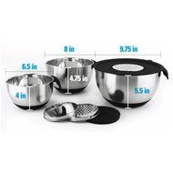 Zell 3 Piece Mixing Bowl Set with Spout and Handle, stainless steel, silicone non-slip base, with grater set,... N3