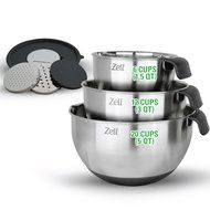 Zell 3 Piece Mixing Bowl Set with Spout and Handle, stainless steel, silicone non-slip base, with grater set,... N4
