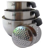 Zell 3 Piece Mixing Bowl Set with Spout and Handle, stainless steel, silicone non-slip base, with grater set,... N5