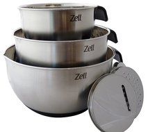 Zell 3 Piece Mixing Bowl Set with Spout and Handle, stainless steel, silicone non-slip base, with grater set,... N7