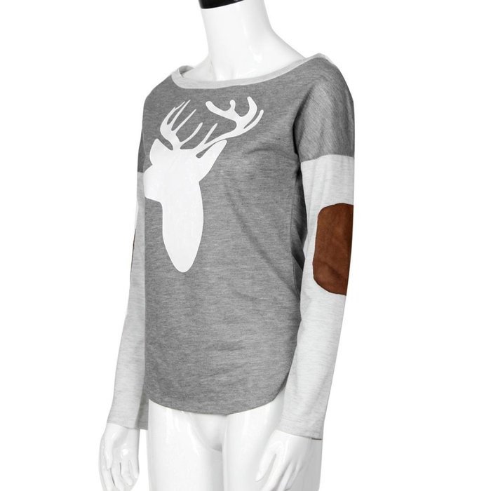 AIMTOPPY Fashion Women Long Sleeve Deer Printed Shirt Casual Blouse Loose Tops T Shirt (S, Grey) N4