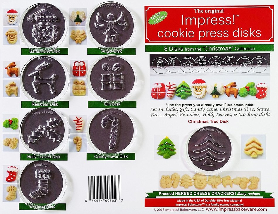 Christmas 8 Disk Set for Cookie Presses (SIZE M disks for presses that came with METAL disks) N2