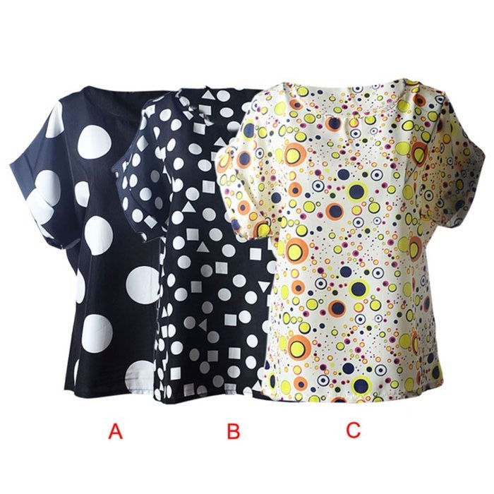 AIMTOPPY Fashion Women Flower Printed Casual Blouses Tropical Chiffon short sleeves Tops (S, B) N2