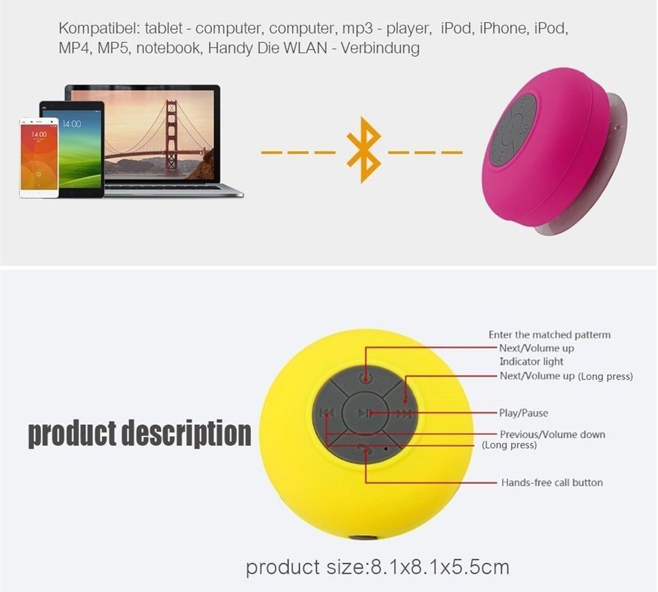 OWIKAR&reg; Wireless Bluetooth Shower Speaker Portable Water Resistant Hand-free Calling Speakers Speakerphone with... N6