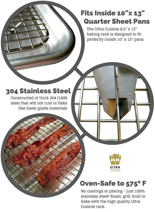 Ultra Cuisine 100% Stainless Steel Wire Cooling Rack for Baking fits Half Sheet Pans Cool Cookies, Cakes, Breads... N10