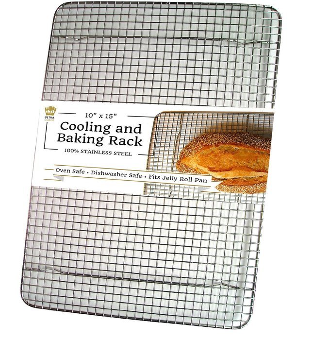 Ultra Cuisine 100% Stainless Steel Wire Cooling Rack for Baking fits Half Sheet Pans Cool Cookies, Cakes, Breads... N16