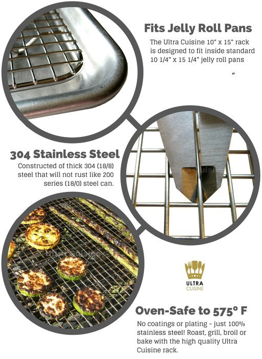 Ultra Cuisine 100% Stainless Steel Wire Cooling Rack for Baking fits Half Sheet Pans Cool Cookies, Cakes, Breads... N17