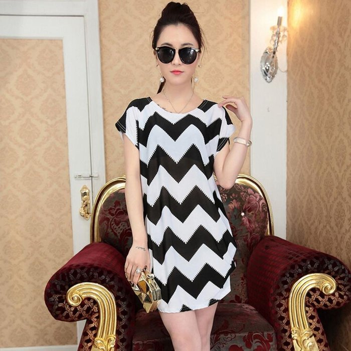 AIMTOPPY Fashion Women Short Sleeves Loose Print Mini Dress T Shirt Blouse (free size, Green) N4