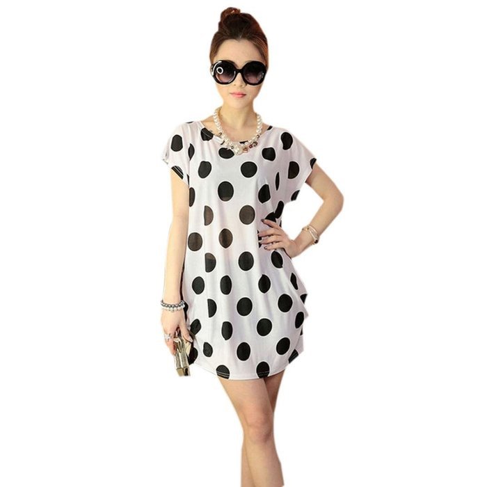 AIMTOPPY Fashion Women Short Sleeves Loose Print Mini Dress T Shirt Blouse (free size, Green) N14