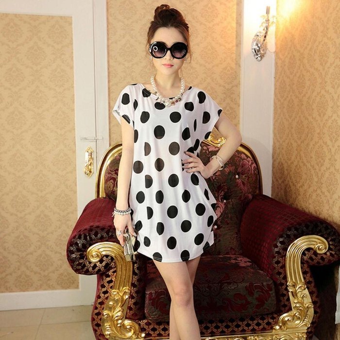 AIMTOPPY Fashion Women Short Sleeves Loose Print Mini Dress T Shirt Blouse (free size, Green) N15