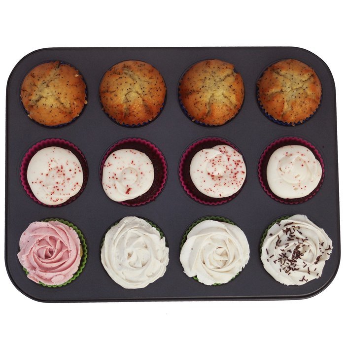 Nonstick Muffin Pan 12 Cup + 12 Removable Silicone Cupcake Holders. Premium Cupcake Pan + Cupcake Baking Cups... N3