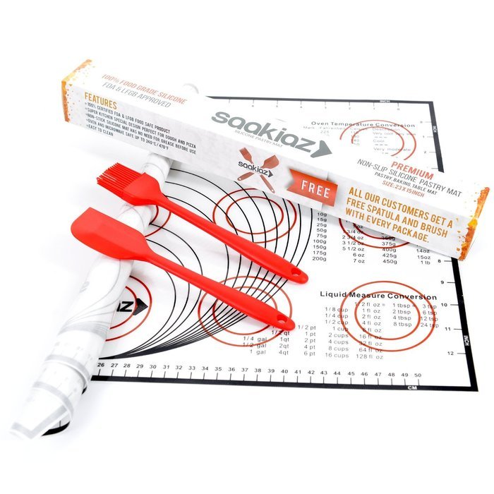 Saakiaz Silicone Baking Mat With Measurements + Bonus Silicone Baking Brush & Spatula| Non-Stick FDA-Approved...