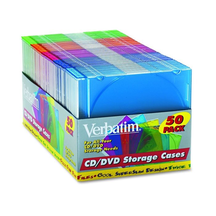 Verbatim Slim CD and DVD Storage Cases - 50 Pack - 5 Assorted Colors 94178 N2