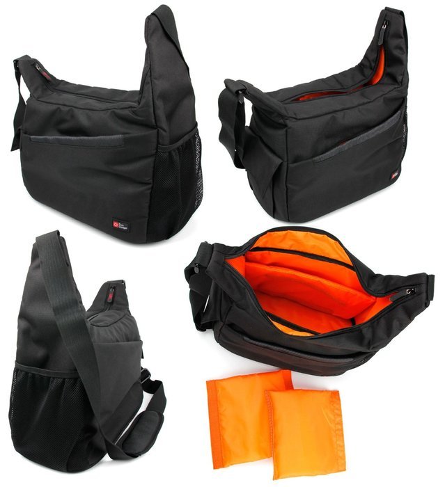 DURAGADGET Premium Quality Carry Case / Shoulder 'Sling' Bag in Black & Orange for the NEW Scosche boomBOTTLE...