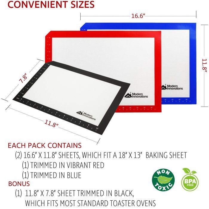 Modern Innovations BPA Free NonStick Silicone Baking Mat - Set of 3 N7