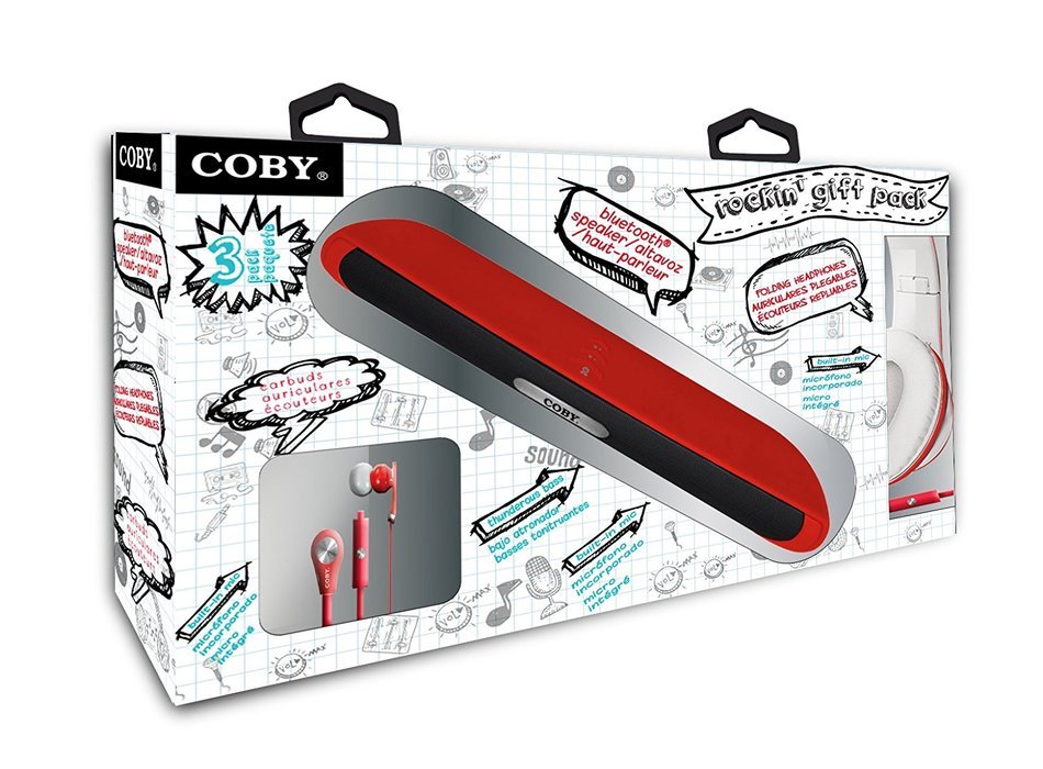 Coby CMB-102-RED Over The Ear Headphones with Built-In Microphone and Bluetooth Speaker (Red) N6