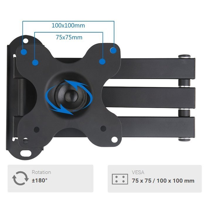 WALI Articulating TV LCD Monitor Wall Mount Full Motion 14" Extension Arm Tilt Swivel for Most 13" 15" 17" 19"... N3