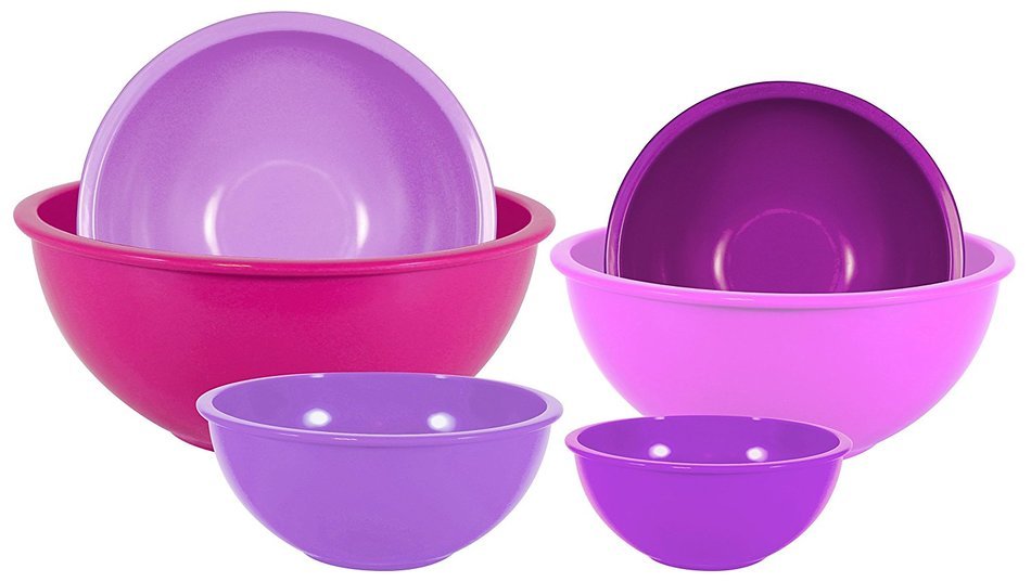 Gourmet Home Products 6 Piece Nested Polypropylene Mixing Bowl Set, Pink Berry
