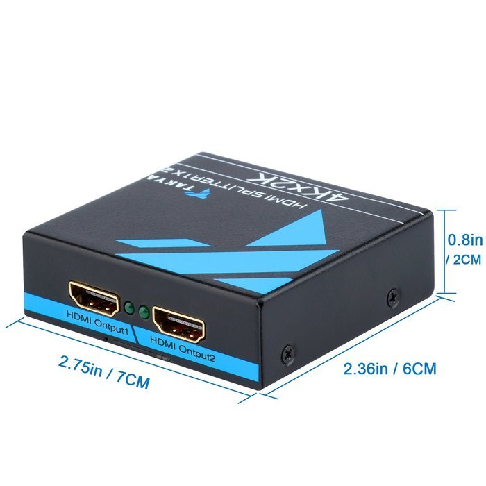 4K HDMI Splitter, Takya 1x2 HDMI Splitter Ver 1.4 Certified for 4k x 2K & 3D Support (One Input To Two Outputs) N3