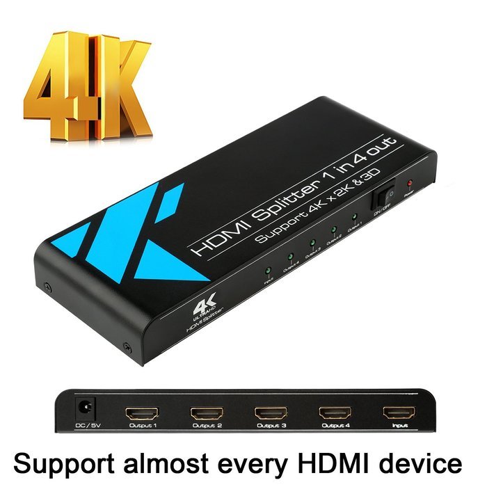4K HDMI Splitter, Takya 1x2 HDMI Splitter Ver 1.4 Certified for 4k x 2K & 3D Support (One Input To Two Outputs) N7