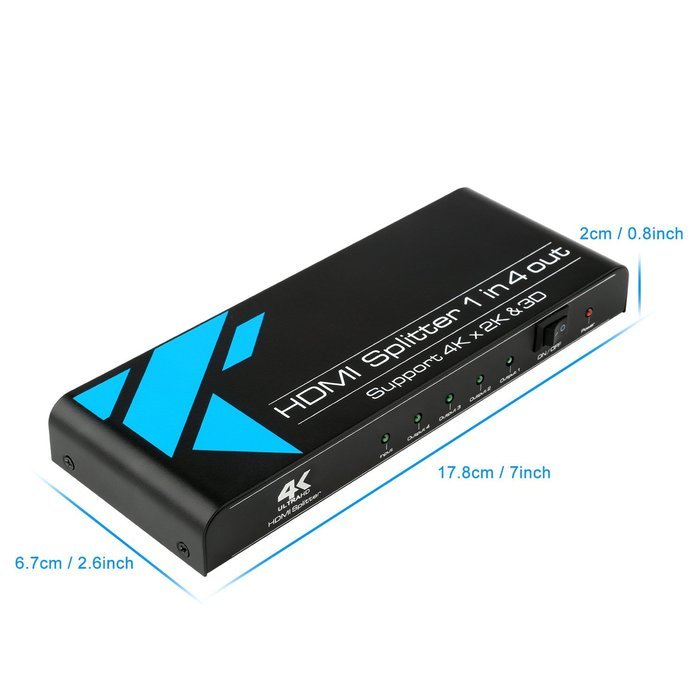 4K HDMI Splitter, Takya 1x2 HDMI Splitter Ver 1.4 Certified for 4k x 2K & 3D Support (One Input To Two Outputs) N10
