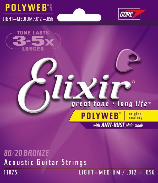 Elixir Strings 80/20 Bronze Acoustic Guitar Strings w POLYWEB Coating, Medium (.013-.056) N17