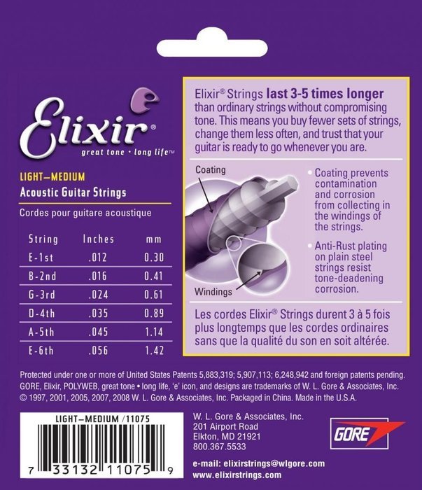 Elixir Strings 80/20 Bronze Acoustic Guitar Strings w POLYWEB Coating, Medium (.013-.056) N18